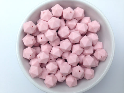17mm Powder Pink ICOSAHEDRON Silicone Beads