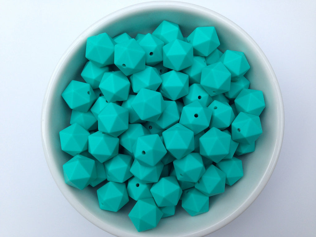 17mm Turquoise ICOSAHEDRON Silicone Beads