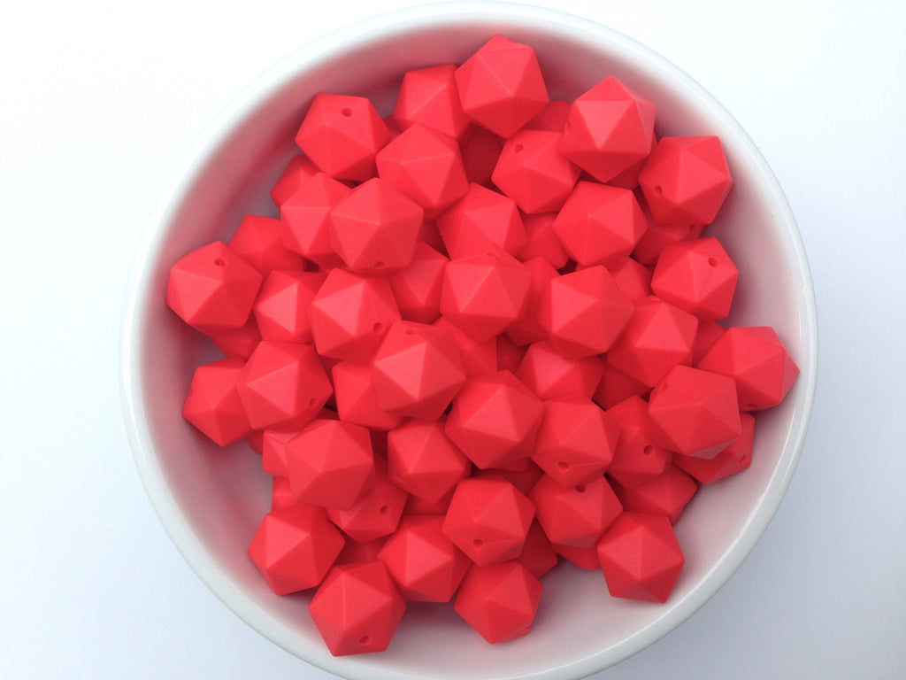 17mm Coral Red ICOSAHEDRON Silicone Beads