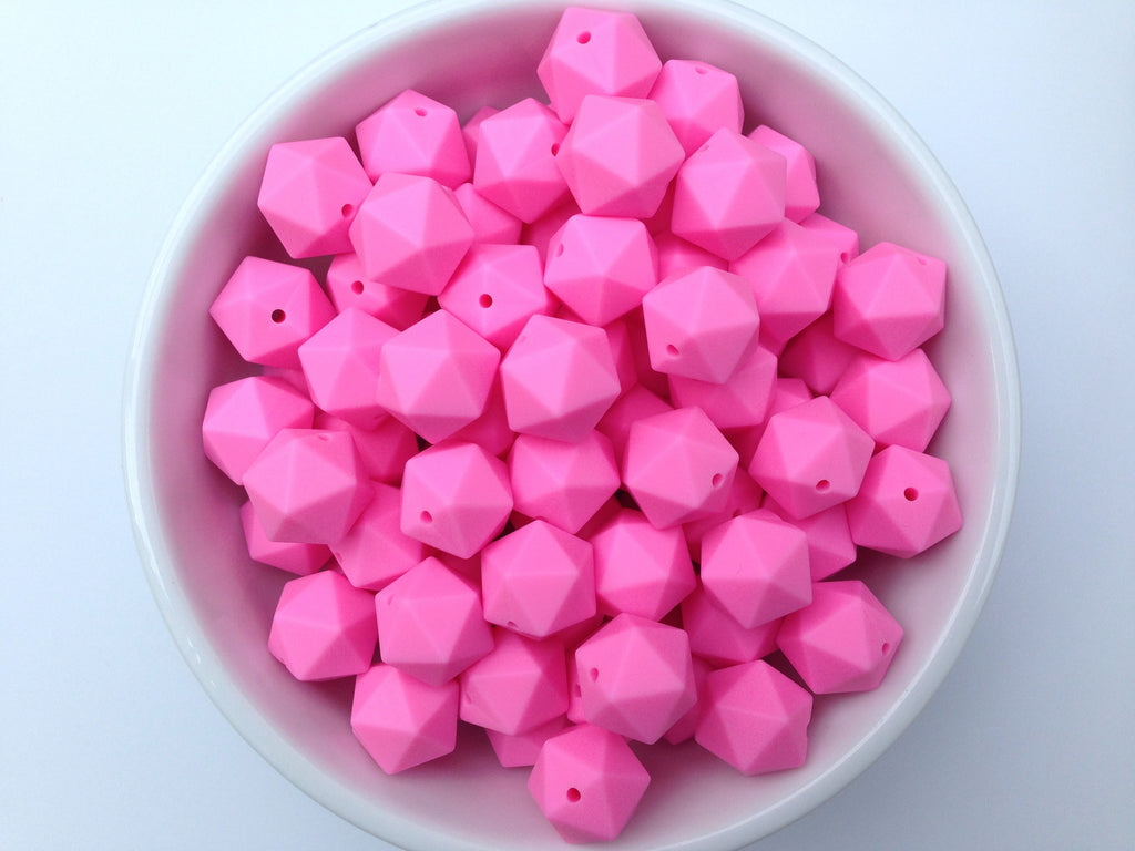 17mm Pink ICOSAHEDRON Silicone Beads