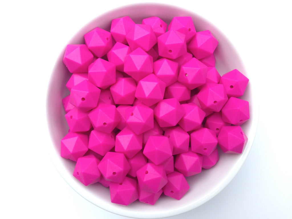 17mm Hot Pink ICOSAHEDRON Silicone Beads
