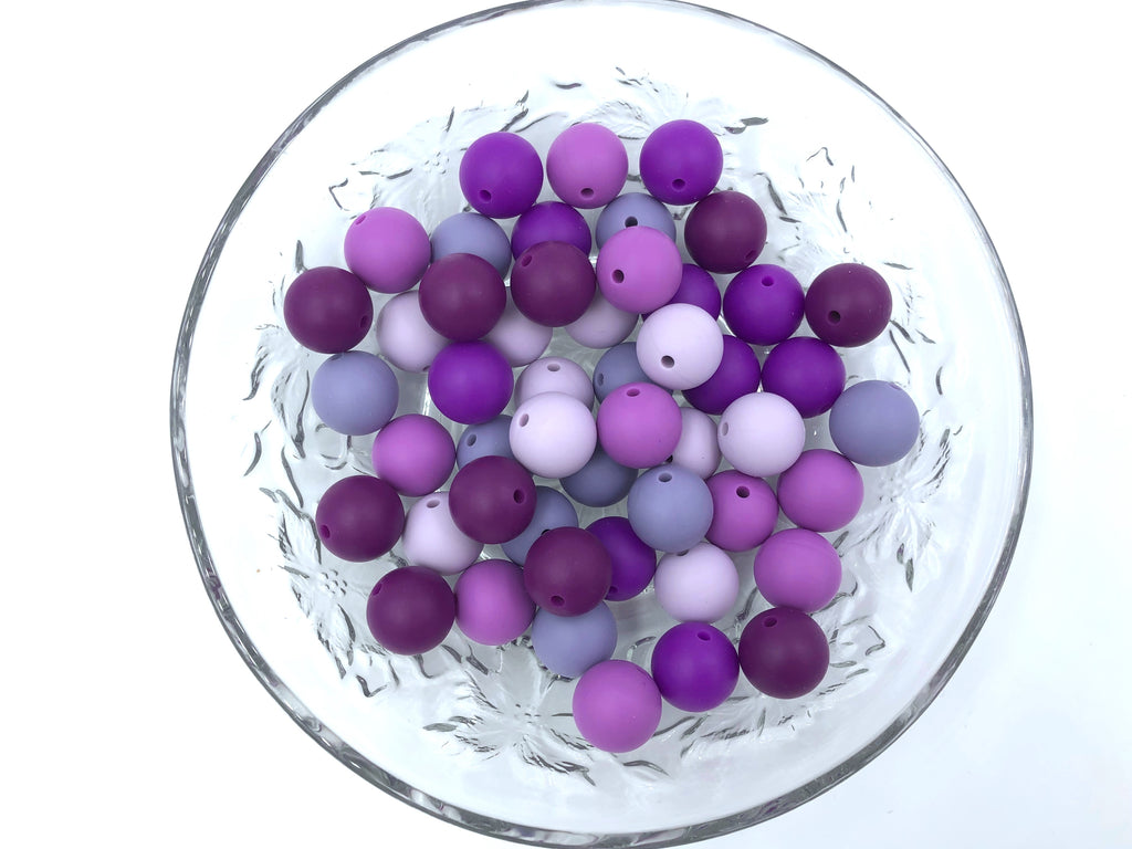 Shades of Purple Mix, 50 or 100 BULK Round Silicone Beads