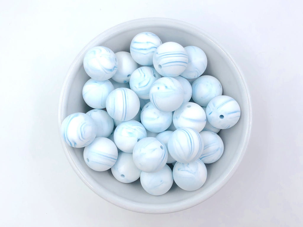 19mm Blue Marble Silicone Beads