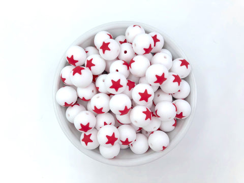 Limited Edition!   15mm White and Red Star Silicone Beads