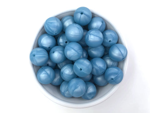 19mm Metallic Powder Blue Silicone Beads