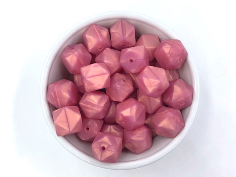 Metallic Rose Hexagon Silicone Beads
