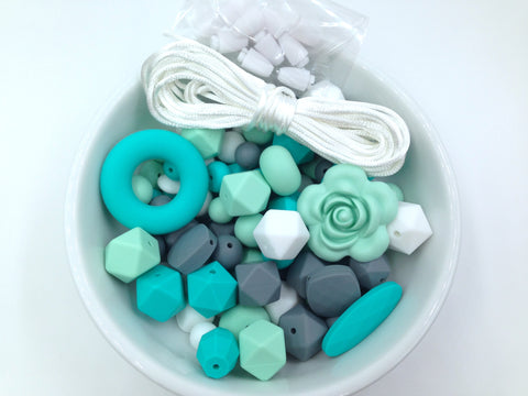 Mint, White, Gray & Turquoise Bulk Silicone Bead Mix