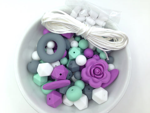 Mint, Purple, Gray & White Silicone Bulk Beads