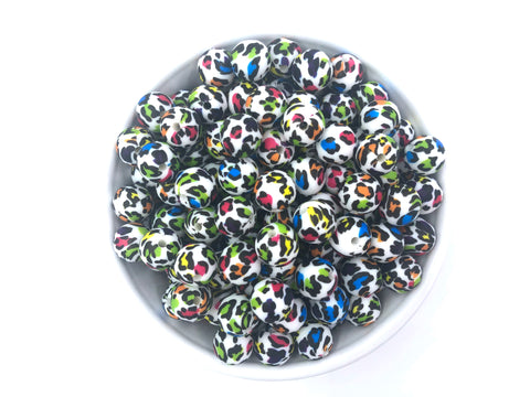 Colorful Rainbow Leopard Silicone Beads--12mm