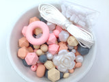 Pink Quartz, Peach, Gray, Beige and Pearl White Silicone Bulk Beads