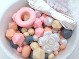 Pink Quartz, Peach, Gray, Beige and Pearl White Silicone Bulk Beads