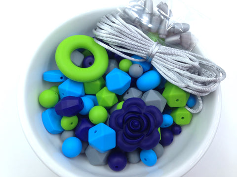 Blue, Green & Gray Bulk Silicone Bead Mix