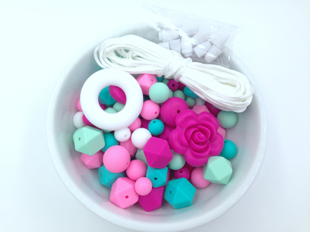 Pink, Mint, White & Turquoise Silicone Bulk Beads