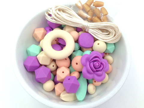 Beige, Mint, Purple, & Peach Silicone Bulk Beads