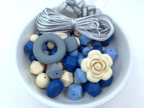 Shades of Blue, Beige & Gray Bulk Silicone Bead Mix