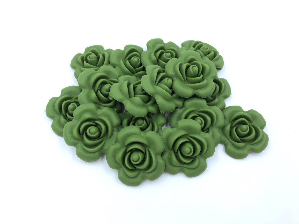 40mm Army Green Silicone Flower Bead