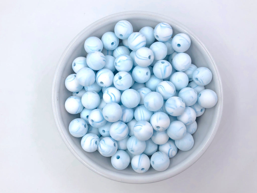 12mm Blue Marble Silicone Beads