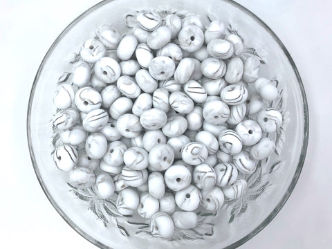 White Marble Mini Abacus Silicone Beads