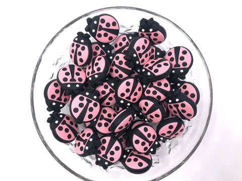 Pink Ladybug Silicone Beads