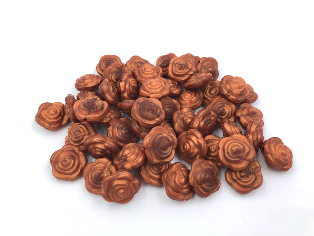SALE-- Copper Mini Silicone Rose Flower Beads