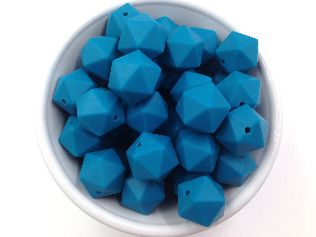 17mm Teal Blue ICOSAHEDRON Silicone Beads