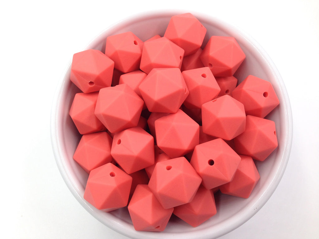 17mm Coral ICOSAHEDRON Silicone Beads
