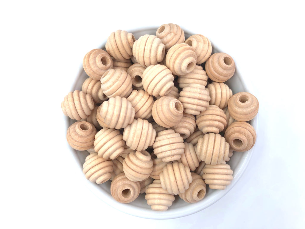 16mm Natural Wood Beehive Beads