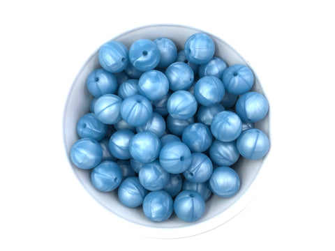 15mm Metallic Powder Blue Silicone Beads