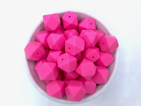 Flamingo Pink Hexagon Silicone Beads