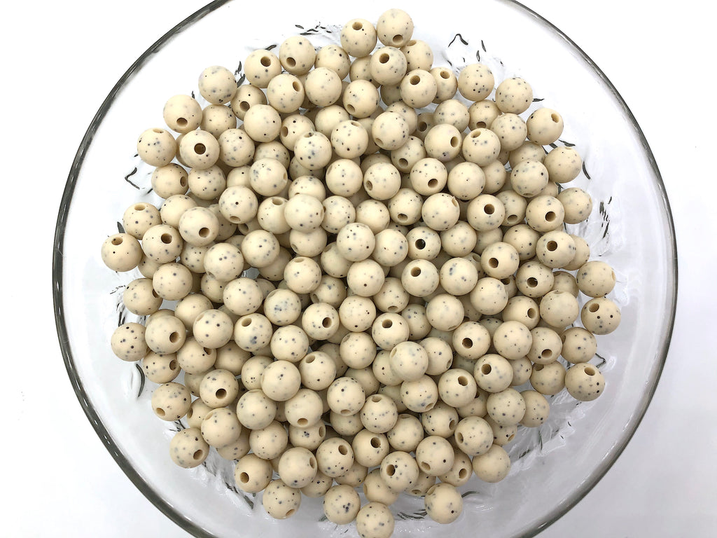 9mm Beige Speckled Silicone Beads