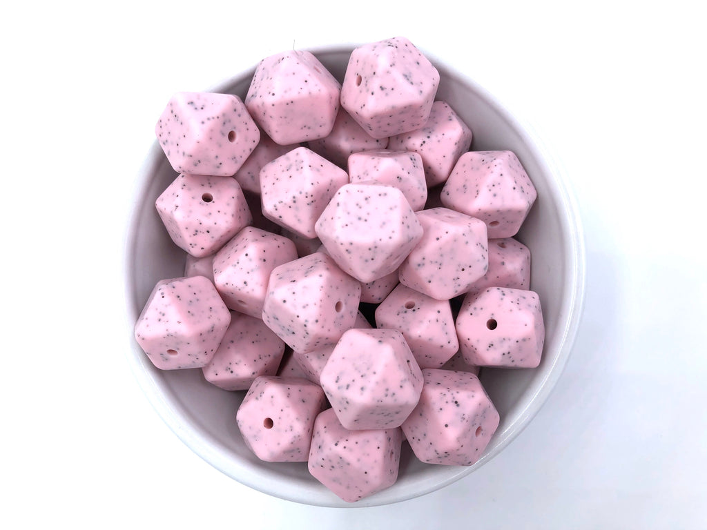 Pink Quartz Speckled Hexagon Silicone Beads
