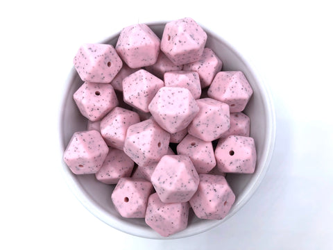 Pink Quartz Speckled Hexagon Silicone Beads