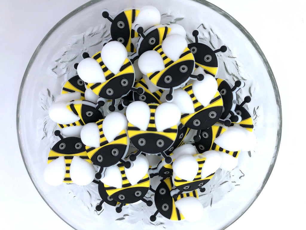 White Bumble Bee Silicone Beads