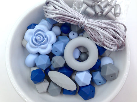 Shades of Blue & Gray Bulk Silicone Bead Mix