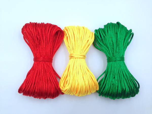 20 Yards Red, Yellow or Green Satin Nylon Cord