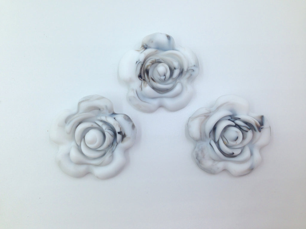 40mm White Marble Silicone Flower Bead