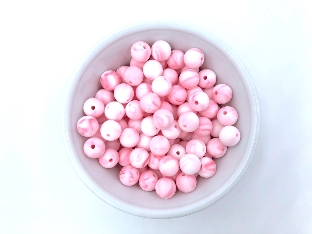 12mm Pink Marble Silicone Beads