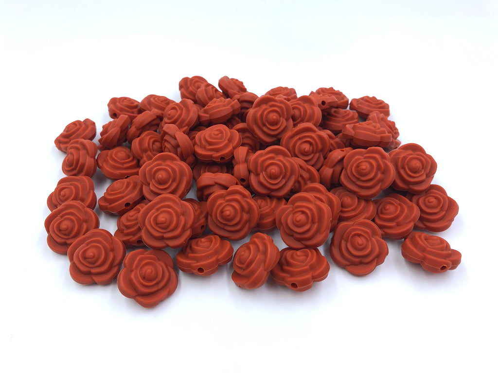 SALE--Rust Mini Silicone Rose Flower Beads
