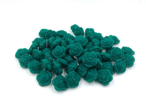 Dark Green Mini Silicone Rose Flower Beads