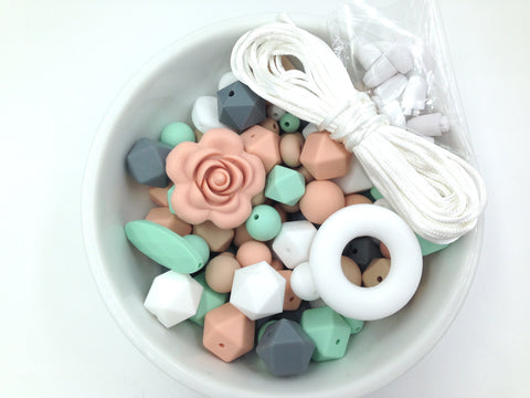 Oatmeal, Gray, Mint, Peach & White Bulk Silicone Beads Mix