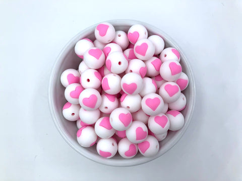 Limited Edition!  15mm White and Pink Heart Silicone Beads