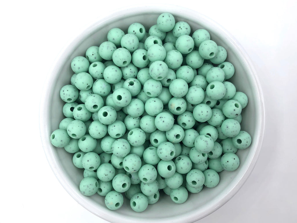 9mm Mint Speckled Silicone Beads