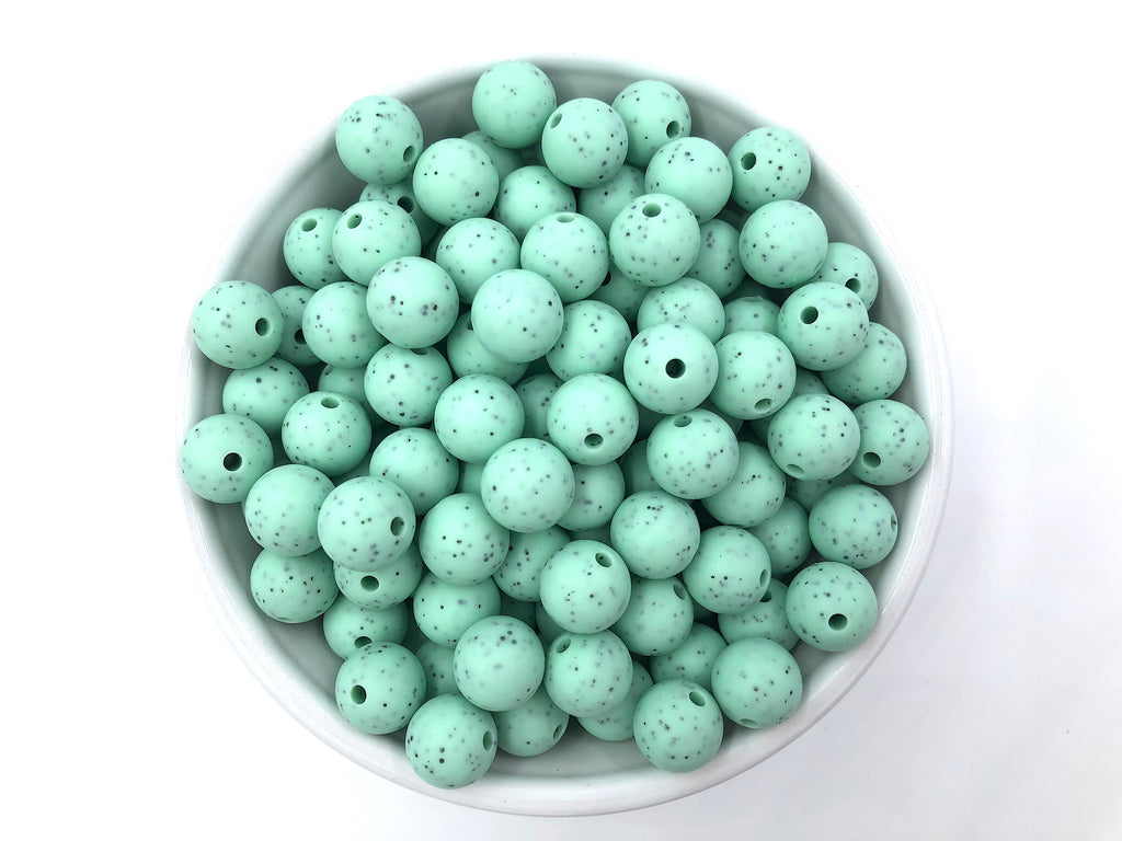12mm Mint Speckled Silicone Beads