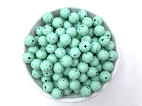 12mm Mint Speckled Silicone Beads