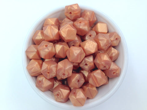 14mm Metallic Rose Gold Mini Hexagon Silicone Beads
