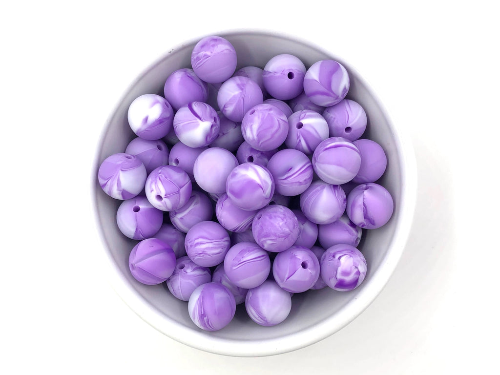 15mm Purple Marble Silicone Beads
