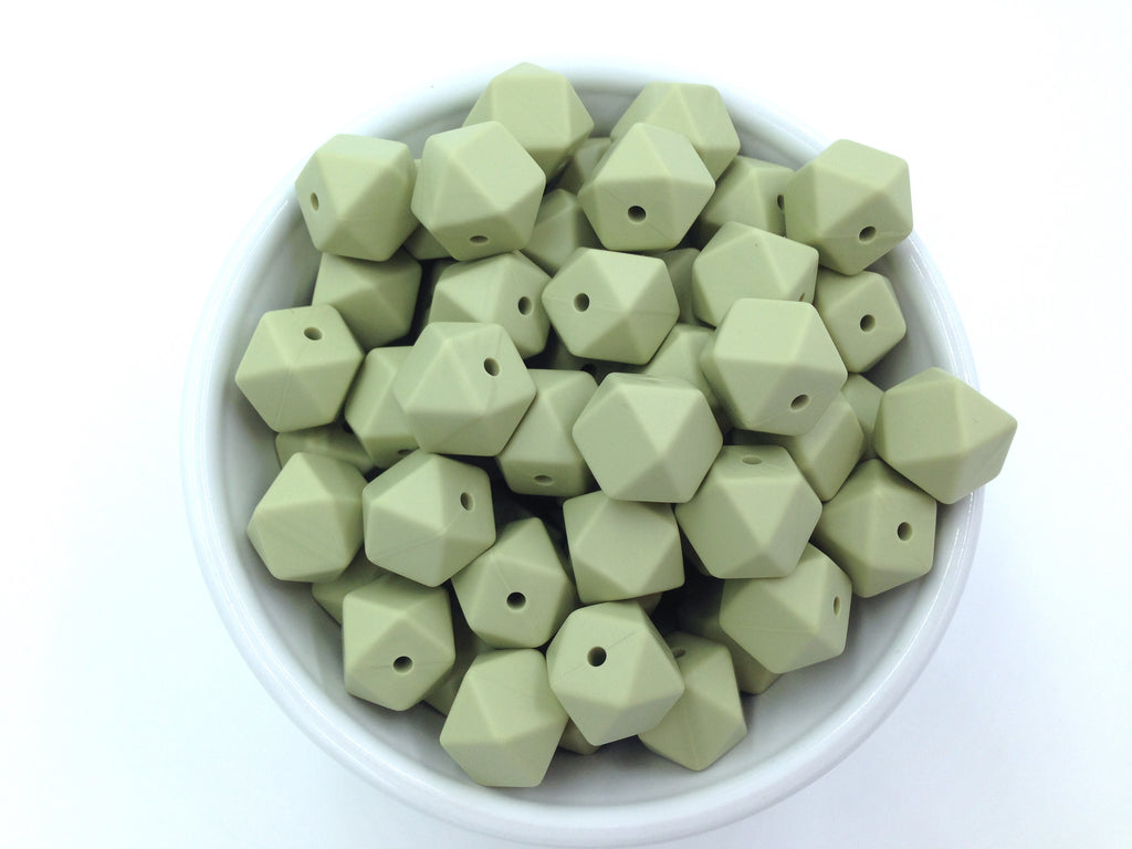 14mm Sage Mini Hexagon Silicone Beads