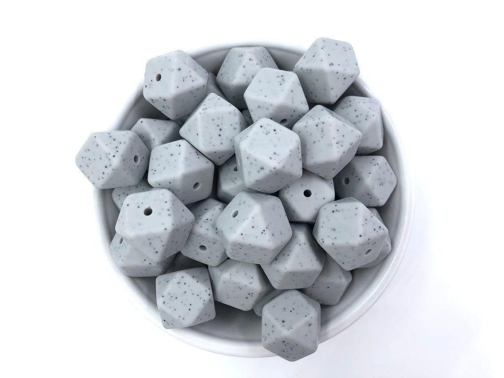 Light Gray Speckled Hexagon Silicone Beads