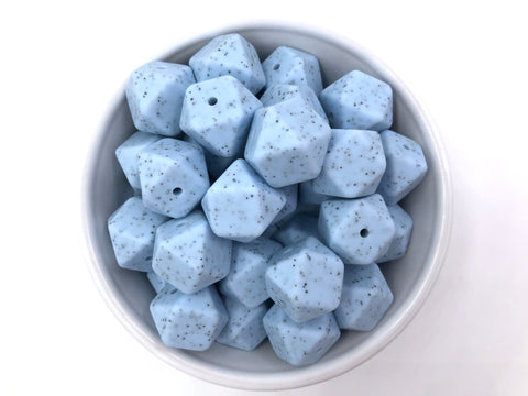 Baby Blue Speckled Hexagon Silicone Beads