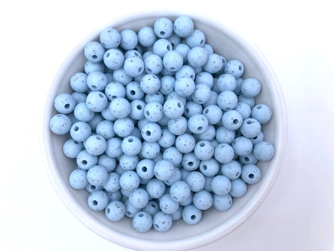 9mm Light Blue Speckled Silicone Beads